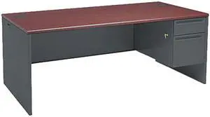 HON 38000 Series Right Pedestal Desk, 72w x 36d x 29-1/2h, Mahogany/Charcoal