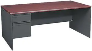 HON 38000 Series Left Pedestal Desk, 72w x 36d x 29-1/2h, Mahogany/Charcoal