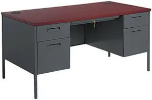 HON Metro Classic Double Pedestal Desk, 60w x 30d x 29-1/2h, Mahogany/Charcoal