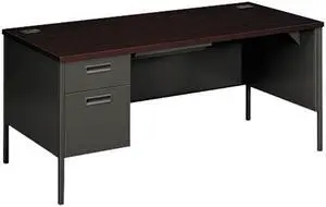 HON Metro Classic Left Pedestal Workstation Desk, 66w x 30d, Mahogany/Charcoal