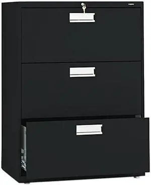 HON 673LP 600 Series Three-Drawer Lateral File, 30w x19-1/4d, Black
