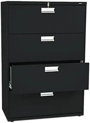 HON 684LP 600 Series Four-Drawer Lateral File, 36w x19-1/4d, Black HON 684LP 600 Series Four-Drawer Lateral File, 36w x19-1/4d, Black