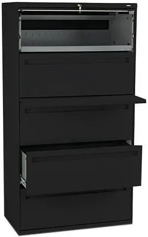 HON 785LP 700 Series Five-Drawer Lateral File With Roll-Out & Posting Shelf, Black