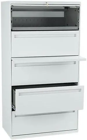 HON 785LQ 700 Series Five-Drawer Lateral File With Roll-Out & Posting Shelf, Light Gray