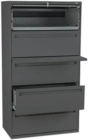 HON 785LS 700 Series Five-Drawer Lateral File With Roll-Out & Posting Shelf, Charcoal