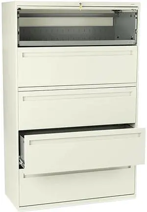 HON 795LL 700 Series Five-Drawer Lateral File w/Roll-Out & Posting Shelves, 42w, Putty