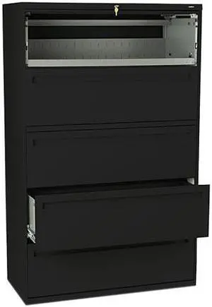 HON 795LP 700 Series Five-Drawer Lateral File With Roll-Out & Posting Shelves, Black