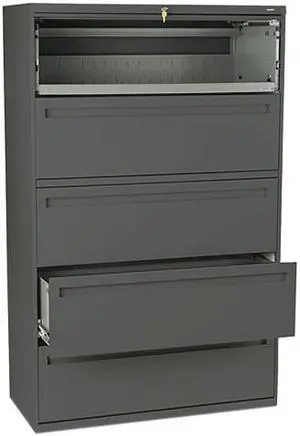 HON 795LS 700 Series Five-Drawer Lateral File w/Roll-Out & Posting Shelves, 42w, Charcoal