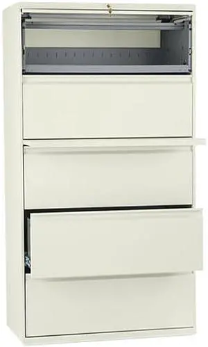 HON 885LL 800 Series Five-Drawer Lateral File, Roll-Out / Posting Shelves, Putty