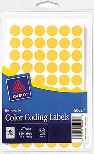 Avery 05062 Removable Self-Adhesive Color-Coding Labels, 1/2in dia, Neon Orange, 840/Pack