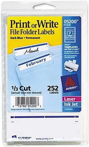 Avery 05200 Print or Write File Folder Labels, 11/16 x 3-7/16, White/Dark Blue Bar, 252/Pack