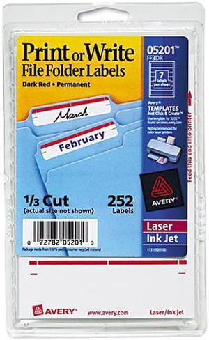 Avery 05201 Print or Write File Folder Labels, 11/16 x 3-7/16, White/Dark Red Bar, 252/Pack