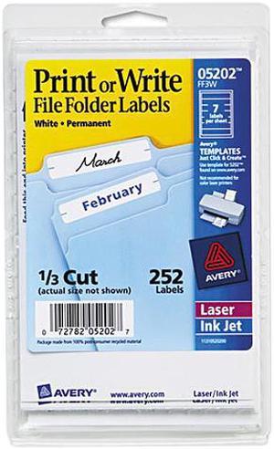 Avery 05202 Print or Write File Folder Labels, 11/16 x 3-7/16, White, 252/Pack