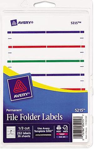 Avery 05215 Print or Write File Folder Labels, 11/16 x 3-7/16, White/Assorted Bars, 252/Pack