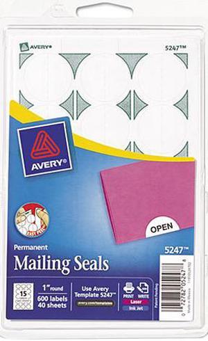 Avery Mailing Seals, Permanent Adhesive, 1" Diameter, 600 Labels (5247)