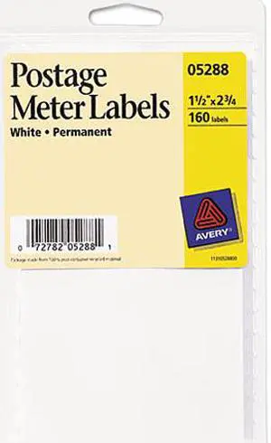 Avery 05288 Permanent Adhesive Postage Meter Labels, 1-1/2 x 2-3/4, White, 160/Pack