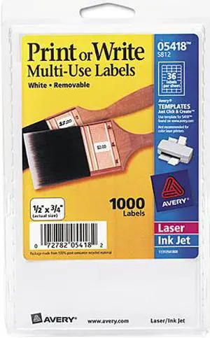 Avery 05418 Print or Write Removable Multi-Use Labels, 1/2 x 3/4, White, 1000/Pack