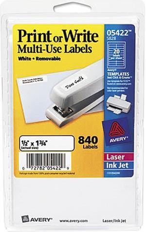 Avery 05422 Print or Write Removable Multi-Use Labels, 1/2 x 1-3/4, White, 840/Pack