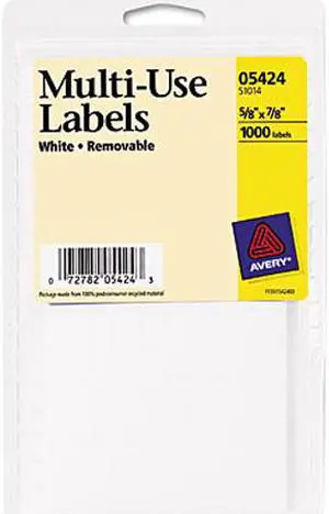 Avery 05424 Self-Adhesive Removable Multi-Use Labels, 5/8 x 7/8, White, 1000/Pack