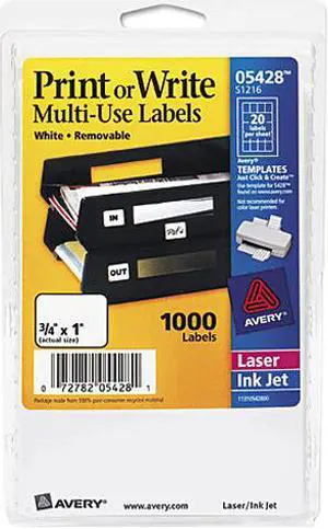 Avery 05428 Print or Write Removable Multi-Use Labels, 3/4 x 1, White, 1000/Pack