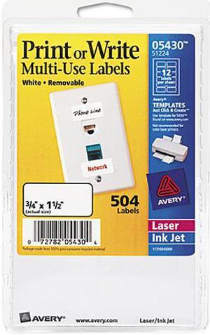 Avery 05430 Print or Write Removable Multi-Use Labels, 3/4 x 1-1/2, White, 504/Pack