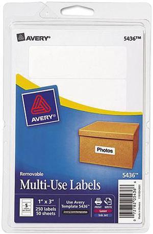 Avery 05436 Print or Write Removable Multi-Use Labels, 1 x 3, White, 250/Pack