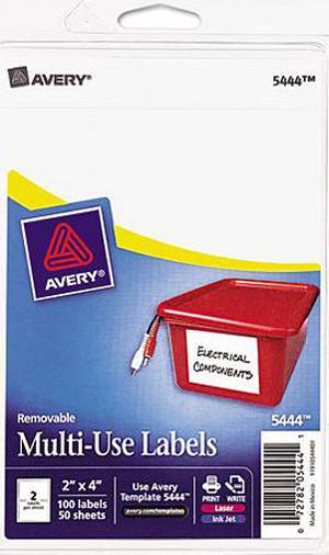 Avery 05444 Print or Write Removable Multi-Use Labels, 2 x 4, White, 100/Pack