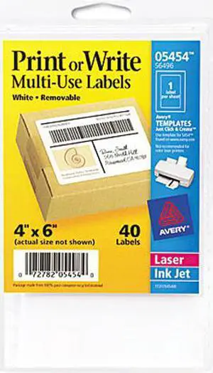 Avery 05454 Print or Write Removable Multi-Use Labels, 4 x 6, White, 40/Pack