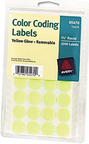 Avery 05470 Print or Write Removable Color-Coding Labels, 3/4in dia, Neon Yellow, 1008/Pack