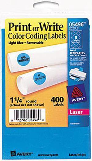 Avery 05496 Print or Write Removable Color-Coding Labels, 1-1/4in dia, Light Blue, 400/Pack
