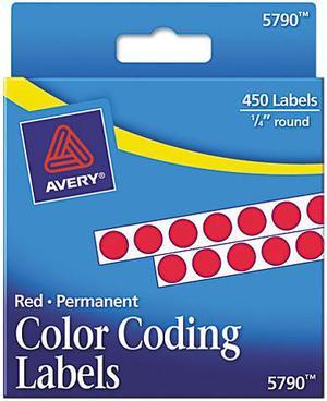 Avery 05790 Permanent Self-Adhesive Color-Coding Labels, 1/4in dia, Red, 450/Pack