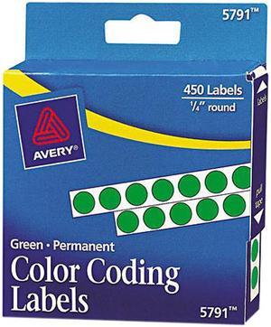Avery 05791 Permanent Self-Adhesive Color-Coding Labels, 1/4in dia, Green, 450/Pack