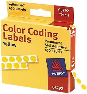 Avery 05792 Permanent Self-Adhesive Color-Coding Labels, 1/4in dia, Yellow, 450/Pack