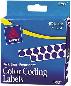 Avery 05793 Permanent Self-Adhesive Color-Coding Labels, 1/4in dia, Dark Blue, 450/Pack