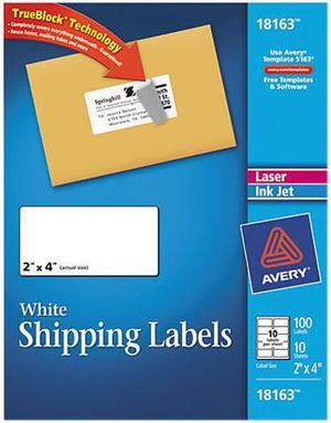 Avery 18163 Shipping Labels, 2 x 4, White, 100/Pack