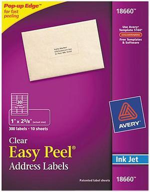 Avery Clear Easy Peel Mailing Labels Inkjet 1 x 2 5/8 300/Pack 18660