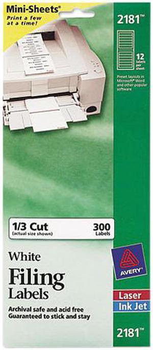 Avery 2181 File Folder Labels on Mini-Sheets, 2/3 x 3-7/16, White, 300/Pack