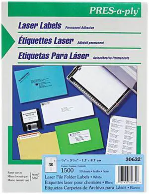 Avery 30632 Pres-A-Ply Laser File Folder Labels, 2/3 x 3 7/16, White, 1500/Box