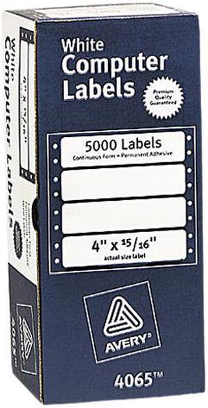 Avery 4065 Dot Matrix Printer Address Labels, 1 Across, 15/16 x 4, White, 5000/Box