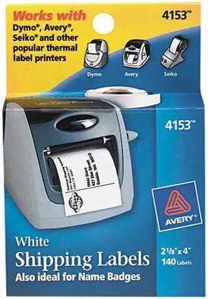 Avery Shipping Labels, Dymo, Seiko and Zebra Printers, 2-1/8" x 4", 140 Roll Labels (4153)
