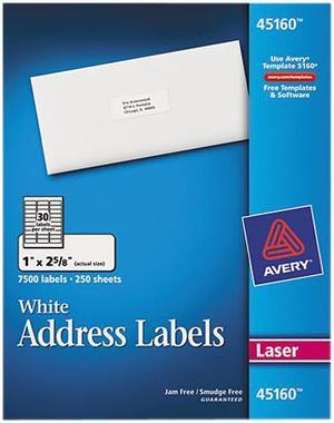 Avery 45160 Address Labels, 1 x 2-5/8, White, 7500/Box