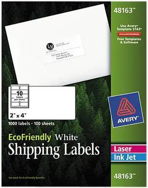 Avery 48163 EcoFriendly Labels, 2 x 4, White, 1000/Pack