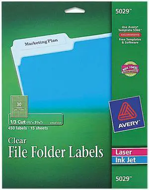 Avery 5029 Self-Adhesive Filing Labels, 1/3 Cut, 2/3 x 3-7/16, Clear, 450/Pack