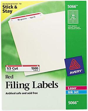 Avery 5066 Self-Adhesive Laser/Inkjet File Folder Labels, White, Red Border, 1500/Box