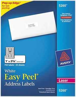 Avery Easy Peel Address Labels, Sure Feed Technology, Permanent Adhesive, 1" x 2-5/8", 750 Labels (5260)