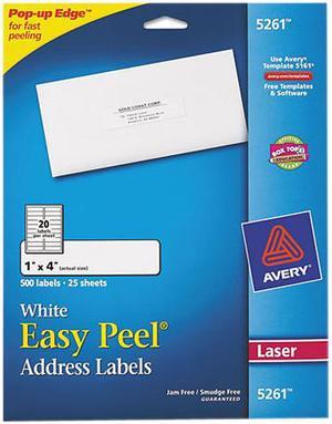Avery Easy Peel Address Labels, Sure Feed Technology, Permanent Adhesive, 1" x 4", 500 Labels (5261)
