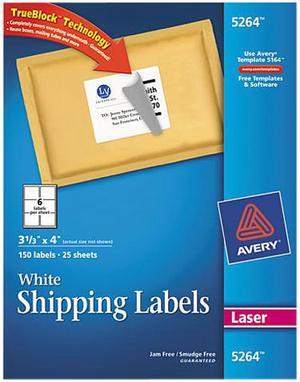 Avery TrueBlock Shipping Labels, Sure Feed Technology, Permanent Adhesive, 3-1/3" x 4", 150 Labels (5264)