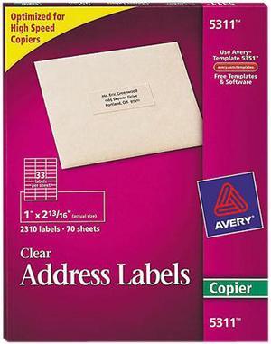 Avery Address Labels for Copiers, Permanent Adhesive, Clear, 1" x 2-13/16", 2,310 Labels (5311)