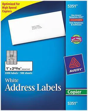 Avery Address Labels for Copiers, Permanent Adhesive, 1" x 2-13/16", 3,300 Labels (5351)