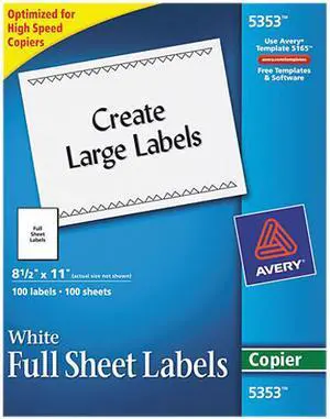 Avery Labels for Copiers, Permanent Adhesive, 8-1/2" x 11", 100 Labels (5353)